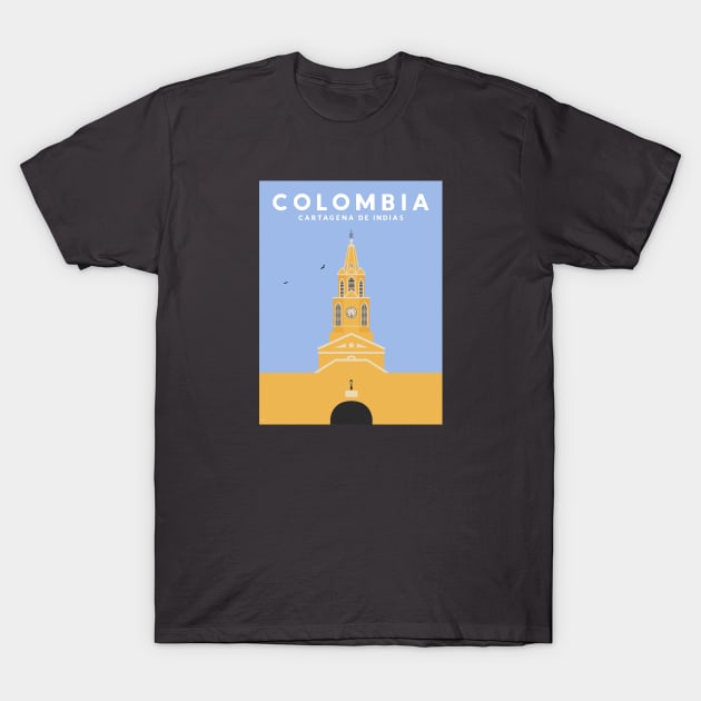 Cartagena, Colombia Clock Tower Travel Poster T-Shirt by lymancreativeco